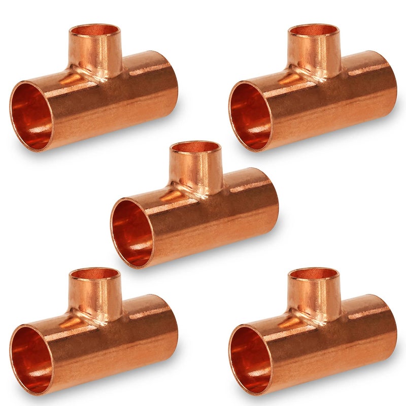 SUPPLYGIANT Supply Giant DDSU0344-5 Pack of 5 Reducing Tee Copper Fittings With Sweat Ends, 3/4 X 3/4 X 1/2 - Image 1
